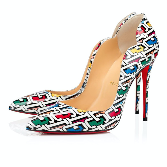 Christian Louboutin Hot Chick 100 Patent CL 3D Black White Red Heel Pump 37 - Picture 1 of 11